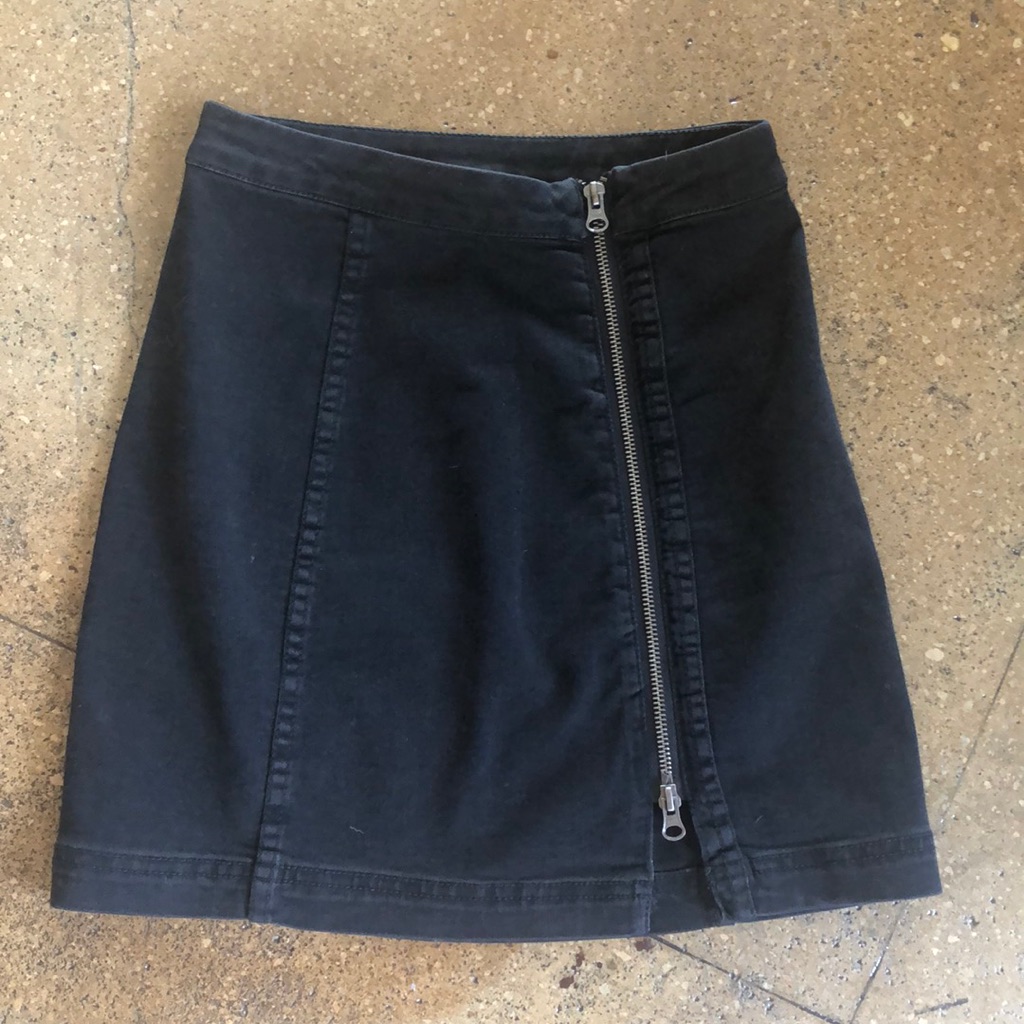 Free People Black Denim High Waisted Zip Up Skirt